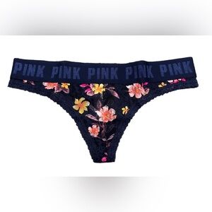 PINK Victoria's Secret Navy Floral Lace Thong Panty